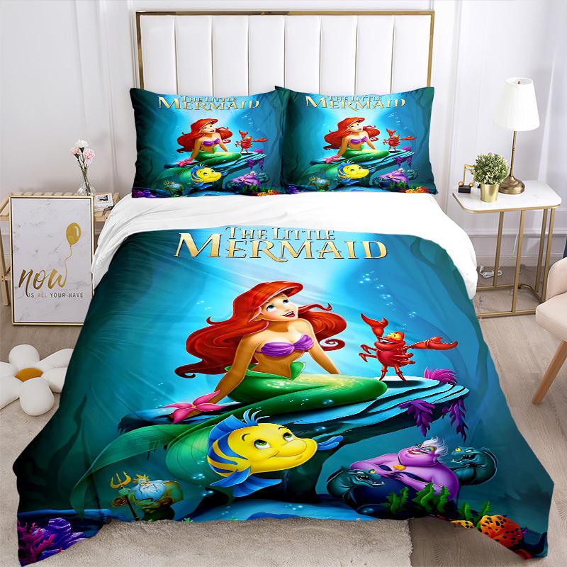 3pcs Set Mermaid1pc of Quilt Cover+2pcs of Pillowcase, No Core, Print Bedding, All Seasons Bedroom Setting061