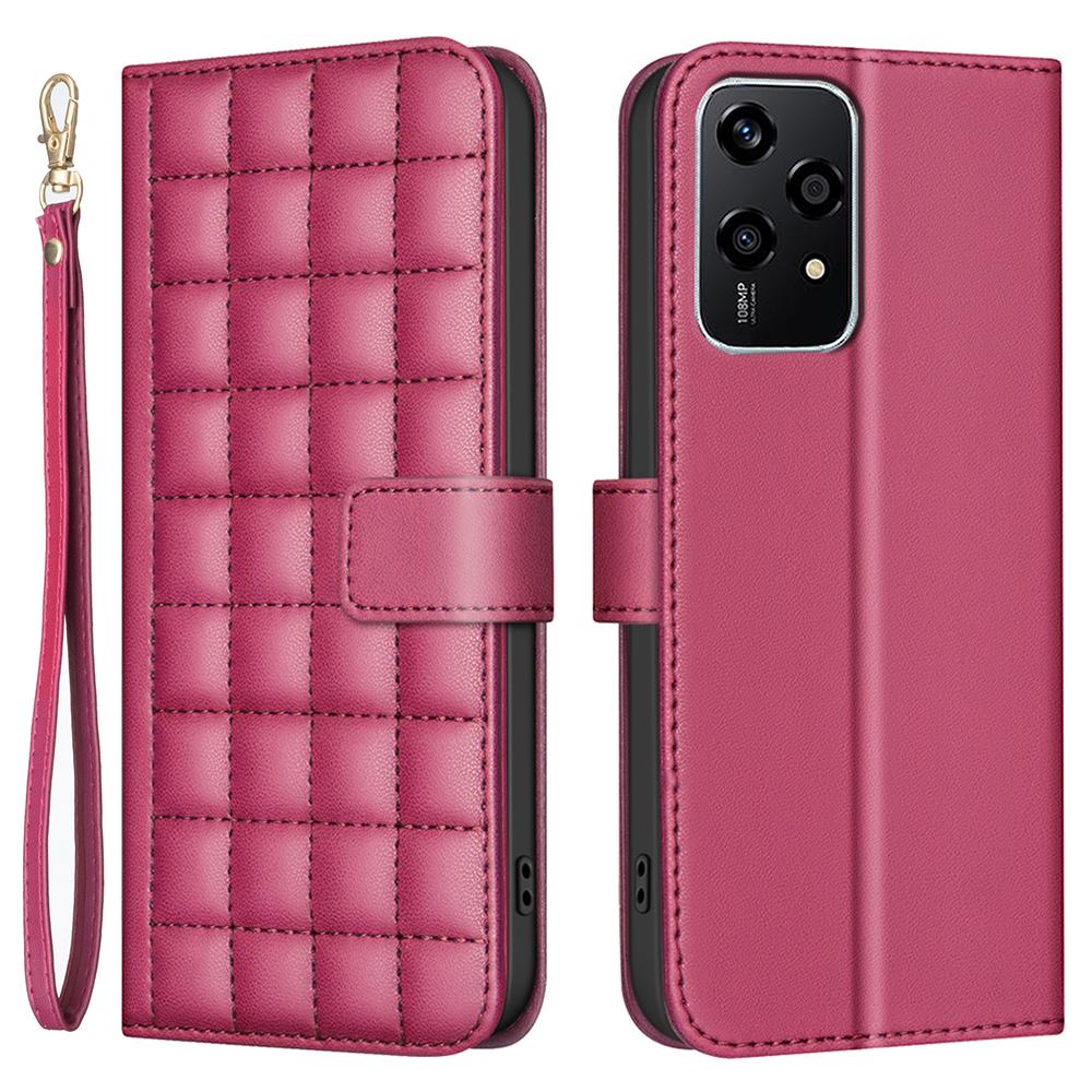 

For Honor 200 Lite Case Square Grid PU Leather Protective Cover Red