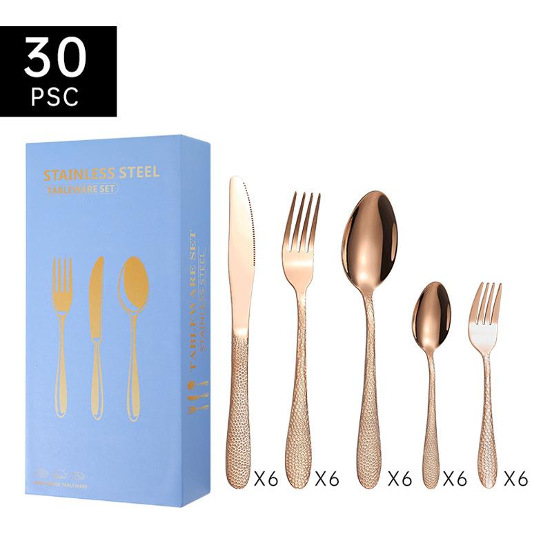 Edelstahlgeschirr, Wasserwürfel-Serie, Messer, Gabel und Löffel, fünf Hauptteile, 30 Stück, Geschenkbox, Geschirranzug