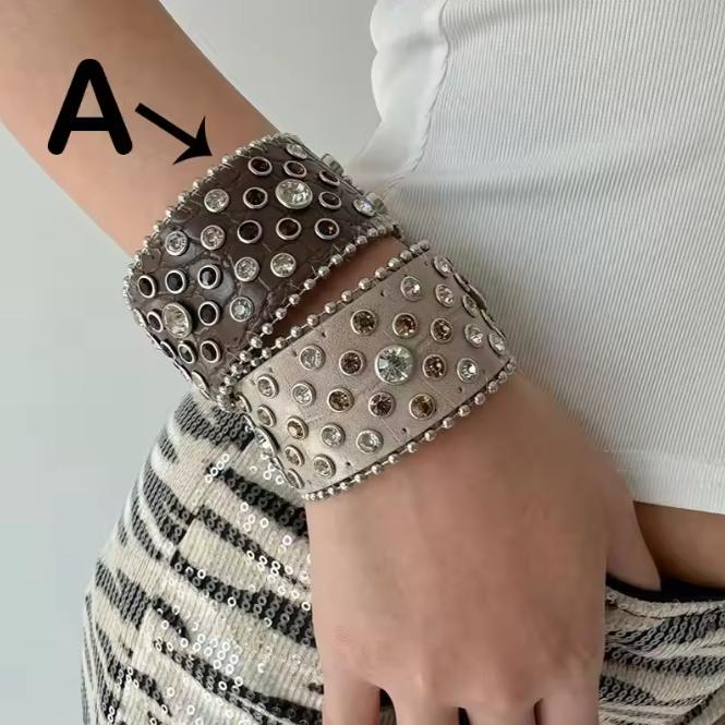Винтажный дизайн тяжелой промышленности, сверкающий браслет с широкой лицевой частью, инкрустированный цирконами, женский персонализированный панк-стиль, аксессуар для вечеринки, подарок