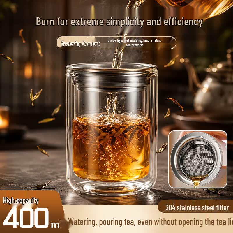 Double-Layer Borosilicate Glass Tea Infuser Mug