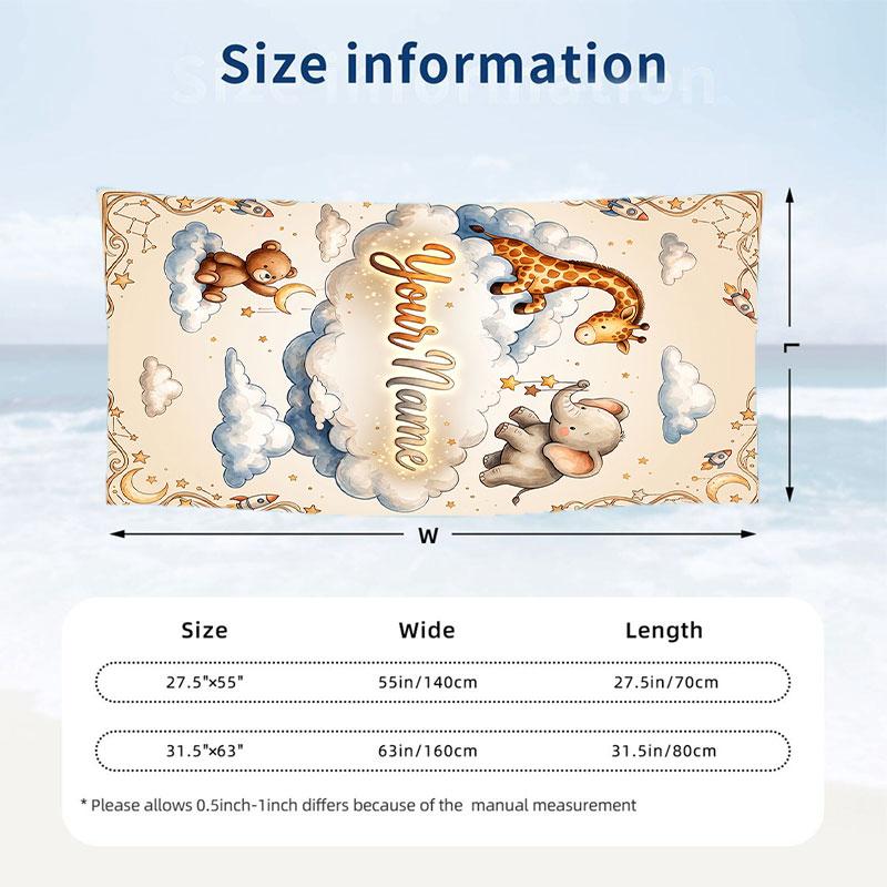 Elephant Theme Beach Towel Personalized Custom Name & Text Soft Quick Dry Beach Towel for Swimming Travel