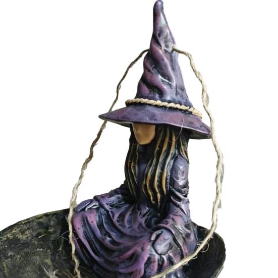 Meditating Witch Garden Bird Feeder Resin Witch Statue Outdoor Hanging Seeds Feeder for Outside Zen Garden Patio Backyard Decor