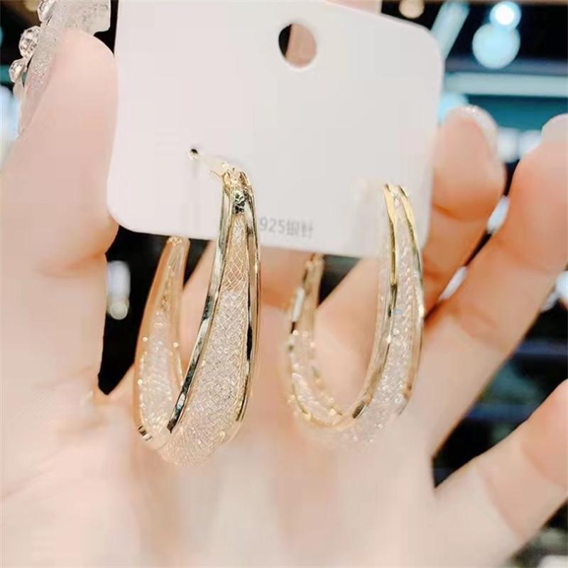 

Серьги-кольца из металлической сетки с кристаллами, круглые, для женщин, модные серьги серебряный