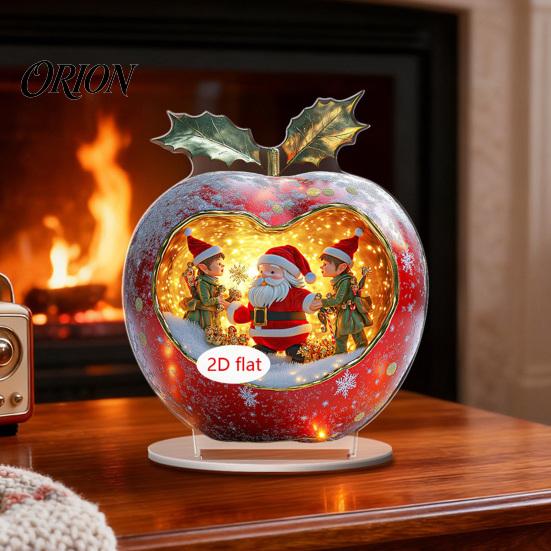 Shatterproof Christmas Ornaments Apple Lollipop 2D Acrylic Figurine, Ornament with Santa Snow Gift for Friends Scene Inside, Tabletop Decor