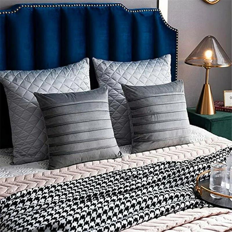 A Pair Luxury Velvet Applique Cushion Covers Home Decor Striped Throw Pillow Cases 45x45cm/30x50cm