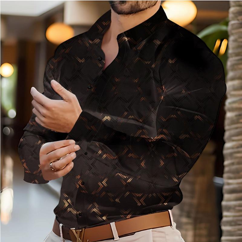 Men's Spring Autumn Fashion Hot Stamping Print Casual Long-Sleeve Versatile Shirt