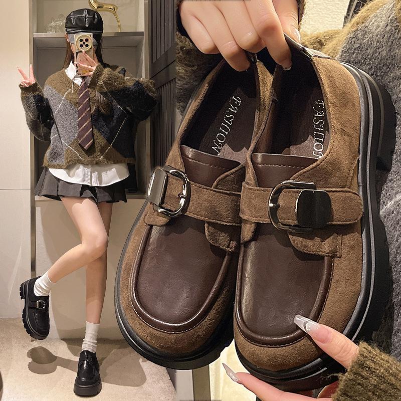 British style heightened platform small leather shoes women's 2025 autumn new versatile thick-heeled single shoes one-pedal loafers