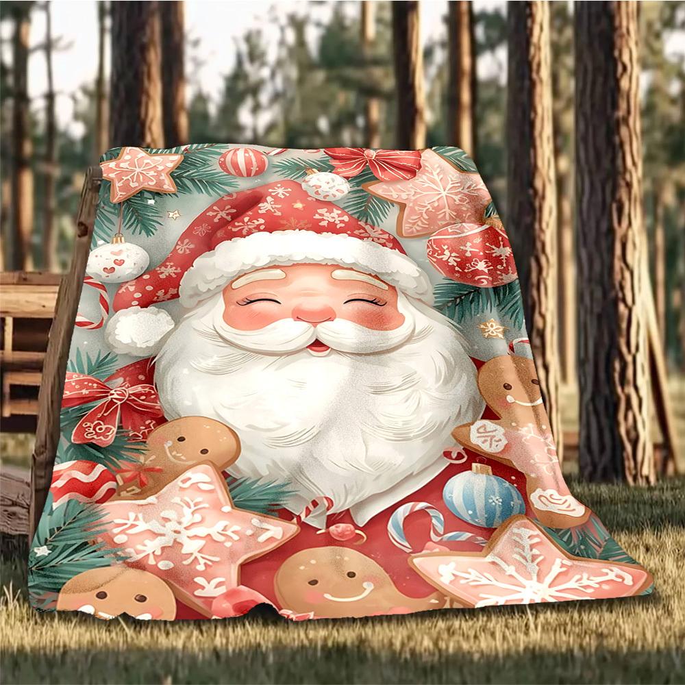 1pc Christmas Ornaments Outdoor Flannel Blanket Soft All Season Polyester Throw , Perfect for Picnics & Travel , Picnic Accessory
