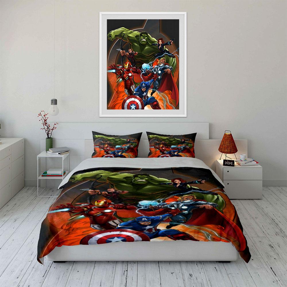 Superheroes on fiery background. Bedding sets Duvet cover sets Duvet covers Pillowcases(1 * Duvet Cover 2 * Pillowcases without duvet insert)