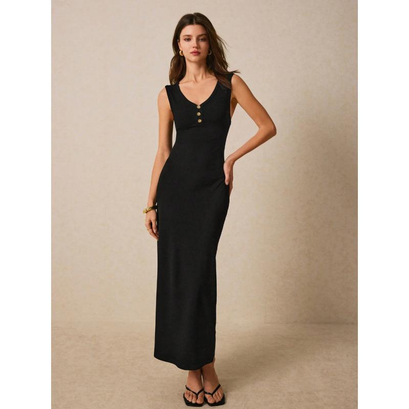 European and American elegant temperament waist and thin sleeveless slim dress 2026 summer sexy skirt XS