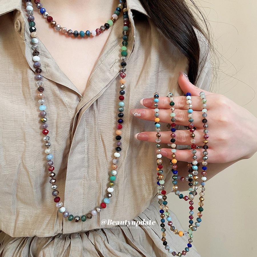 Colorful Ethnic Glass Bead Layered Sweater Chain Necklace - Retro High-End Women's Fashion