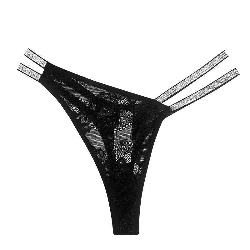 Lingeries Sexy Hot Mesh Underwear Sexy Hot Double Straps Thin Glitter with Diamond Flower Pattern Mid-waist Thong for Women Porn