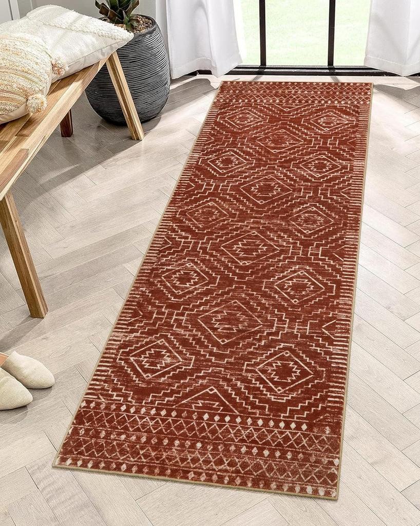 Moroccan Style Carpet for Living Room Retro Washable Farmhouse Bedroom Black Boho Non-Slip Floor Mat Soft Rug for Kitchen Entry
