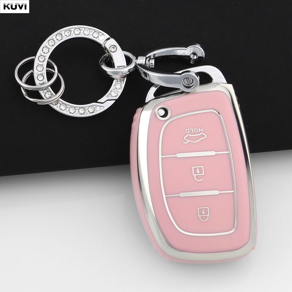 Étui de protection pour clé de voiture intelligente en TPU de couleur rose Porte-clés pour Hyundai Tucson Santa Fe Rena Sonata Elantra Creta Ix35 Ix45 I10 I30 I40