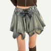 American Niche Design Denim Skirt Retro Spice Girl Irregular Spring and Autumn New Lace-up Pleated Umbrella Skirt Tide