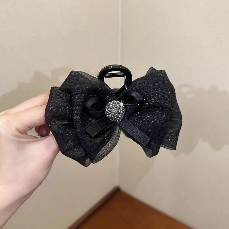 

Заколка-зажим для волос с бантом, яркая шелковая заколка, заколка на затылок, женская чёрный