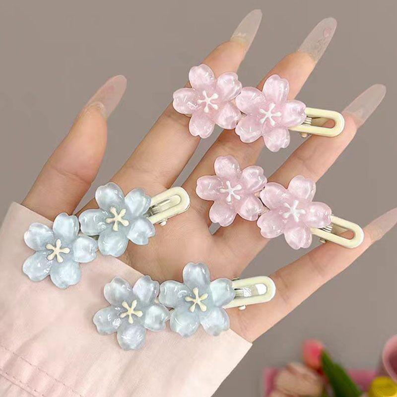 Blue Pink Cherry Blossom Hair Clip Women Sweet Ice Translucent Color Duckbill Clip Hair Accessories