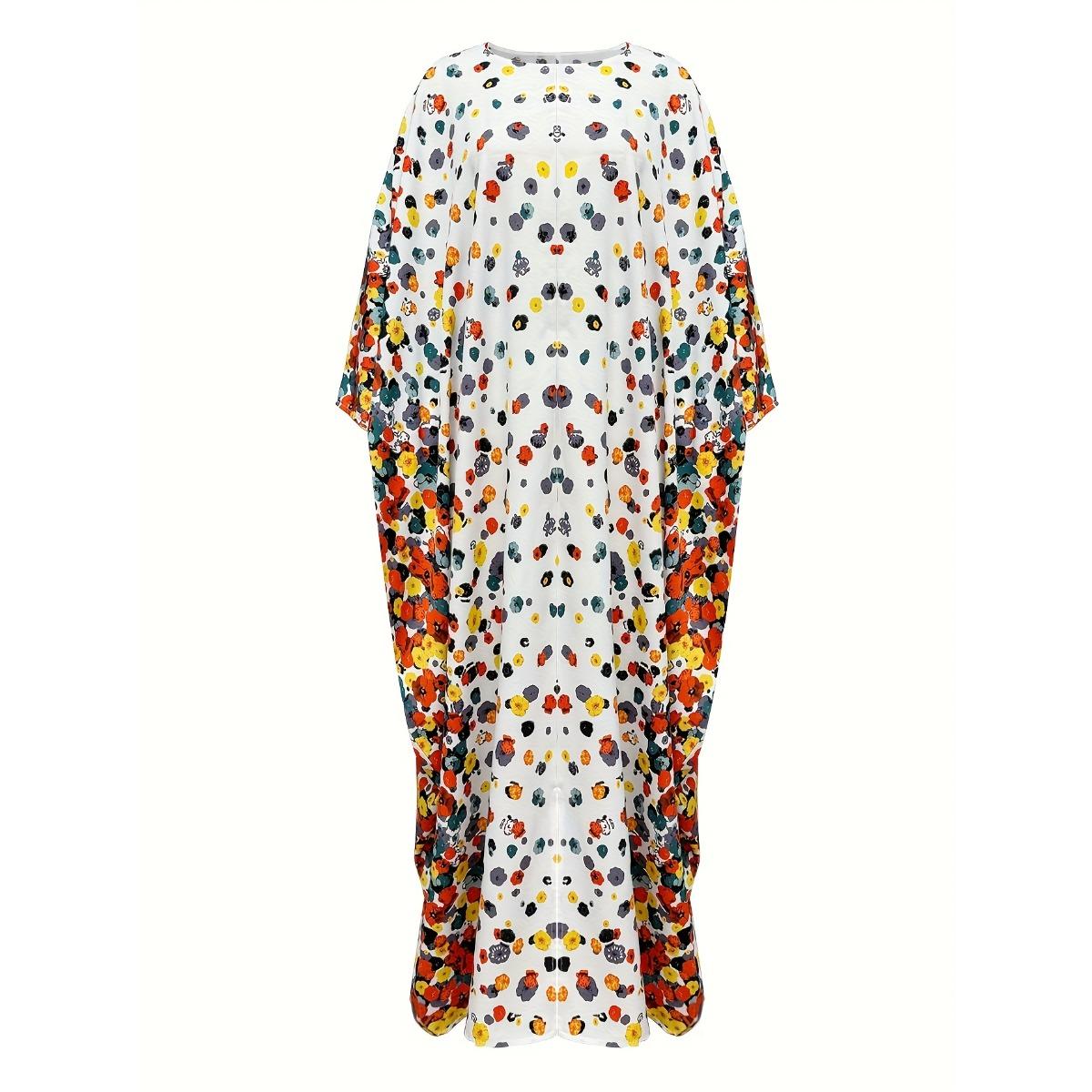 

Кафтан с круглым вырезом и цветочным принтом Рамадана, элегантное платье макси с рукавами «летучая мышь», женская одежда One-size