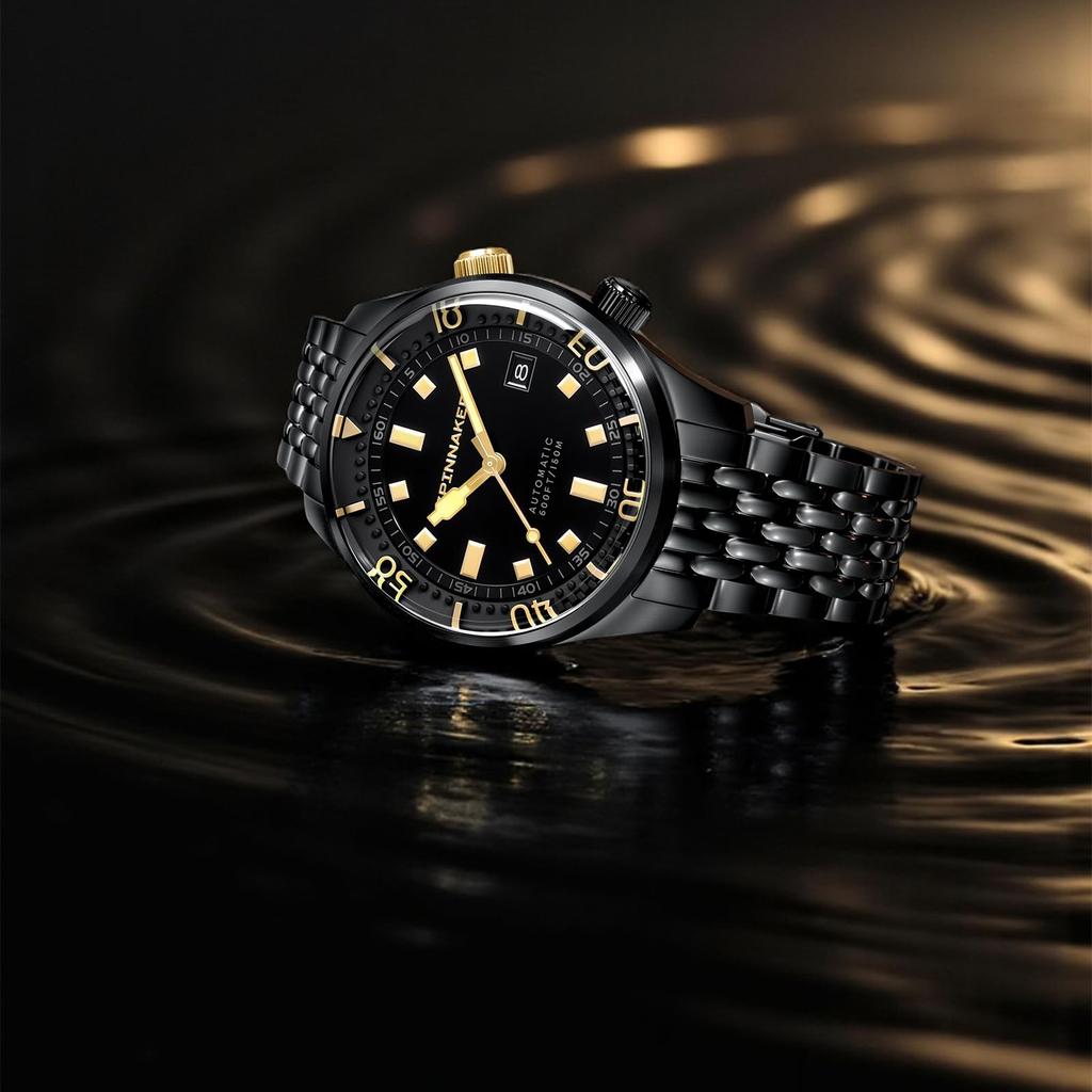 Bradner Black and Gold Collection 18 ATM Water Sapphire Black [SPINNAKER] Watch, Automatic, Resistant, Crystal, Dial, SP-5062-44, Men's [Authentic]