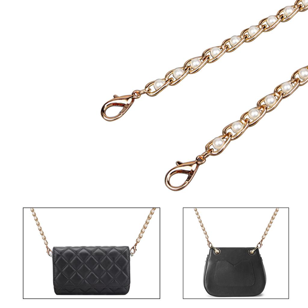 Metal Artificial Pearl Replacement Shoulder Crossbody Bag Chain Strap with Buckles Interchangeable Accessories
