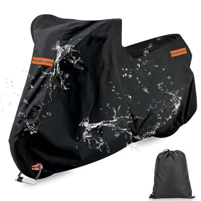 Anzentakai Motorcycle Cover, 420D Oxford Cloth [2025, Easy To Use] Thick, Heat-Resistant, Waterproof, Windproof, with Chain Holes, Storage Bag, Reflec