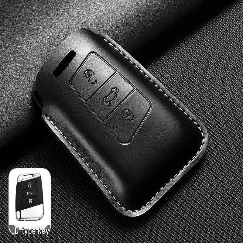 Leather Key Case for Volkswagen Models: T-Cross, Lavida, Lamando, Bora, Tiguan, Sagitar, Polo, Magotan, Passat, Tharu