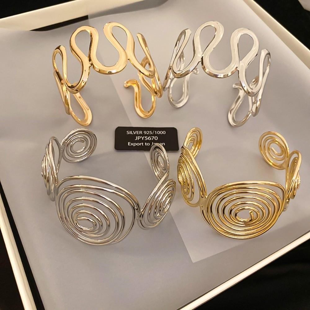 S/Round Shape Irregular Wide Bracelet Wave Opening Retro Hand Ring Party Decoration