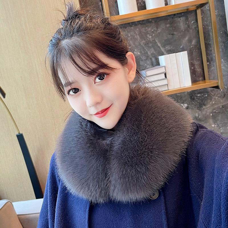 Bufanda de invierno de piel sintética gruesa de pelo de zorro para hombres y mujeres, ropa de algodón universal, abrigo, bufanda de cuello redondo para mujer