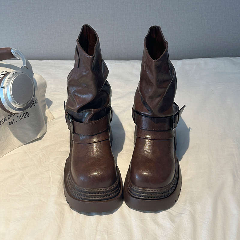 

Black British style small man heightened platform Martin boots women s new autumn retro trousers short boots 40 коричневый