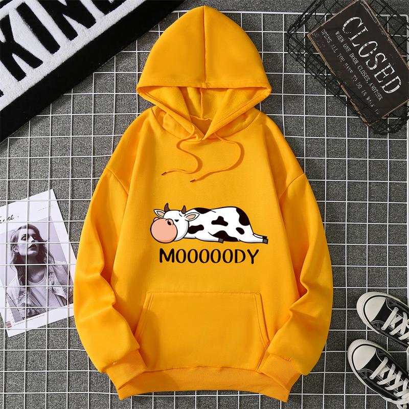 Street Womans Hoodies Kawaii Spotted Cow Printing Sweatshirts Breathable Loose Fleece Warm Pullovers Autumn Winter Sportswear