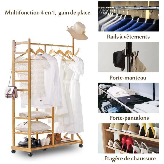 Yorbay Porte Manteau à Roulettes Portant - 100 x 38 x 176 cm - Porte Manteau avec étagères de rangement