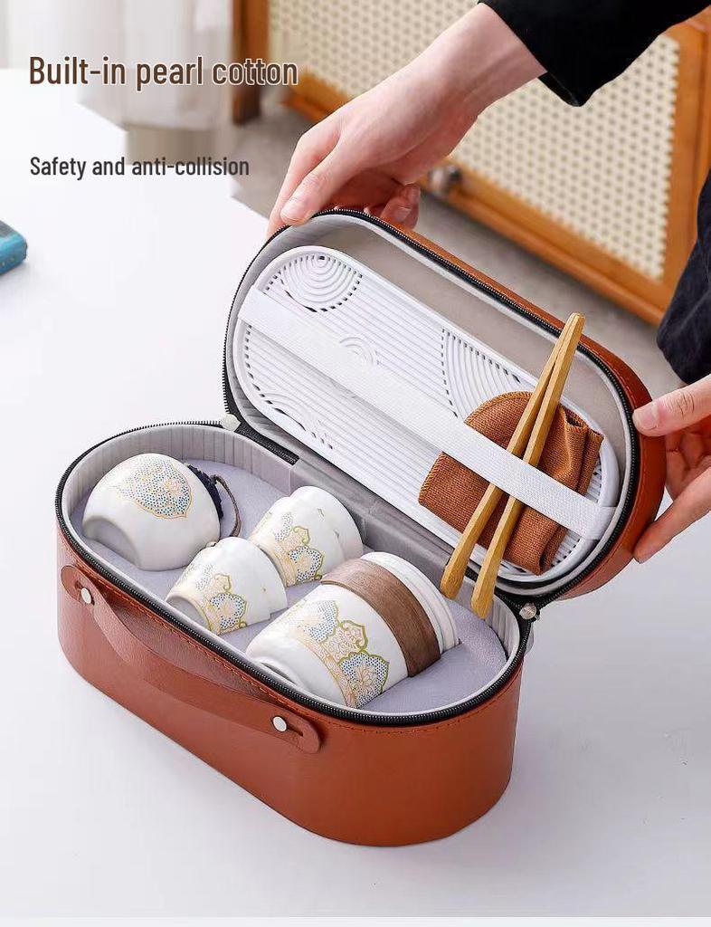 Portable Travel Kung Fu Tea Set: Compact Ceramic Teapot & Gaiwan for Outdoor Camping and Tea Enjoyment. Perfect Gift for Tea Lovers.