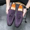 Large Size Suede Business Tassel Loafers Men's British Fashion Purple Dress Leather Shoes Wedding Men's Shoes