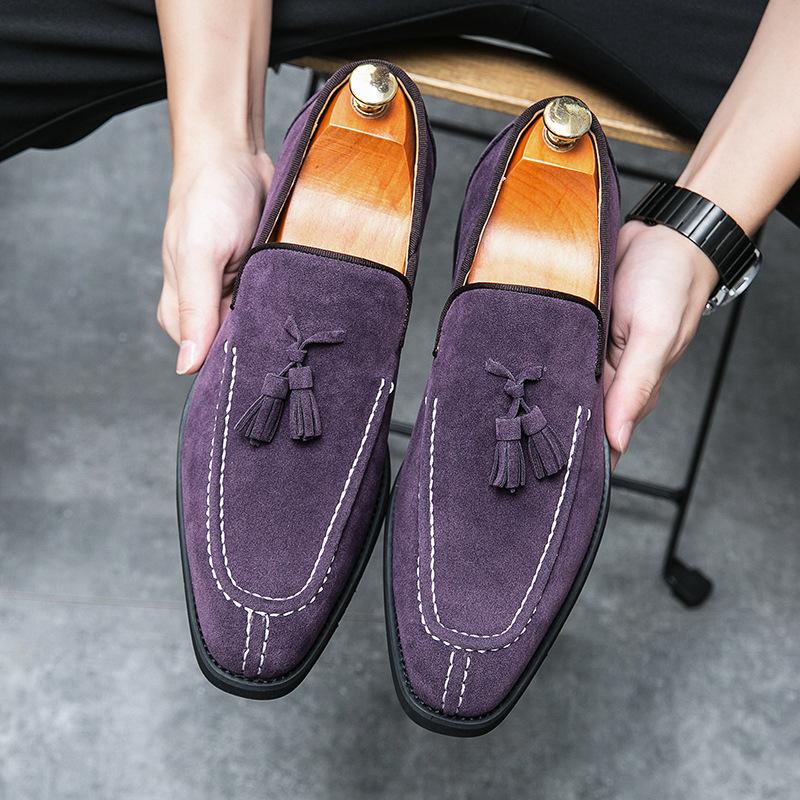 Large Size Suede Business Tassel Loafers Men's British Fashion Purple Dress Leather Shoes Wedding Men's Shoes