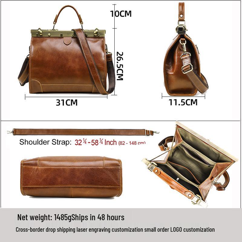 Women's Genuine Cowhide Leather Handbag - Handmade Shoulder & Crossbody Bag with Metal Buckle