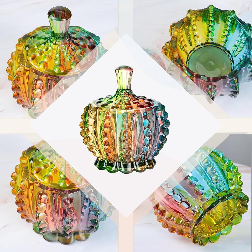 Barattoli in Vetro Colorato Goffrato con Coperchio - Vasetti in Vetro di Cristallo da 6 oz per Caramelle - Barattoli Iridescenti per Caramelle Scatola per Gioielli per Matrimonio, Festa, Buffet Decorativi