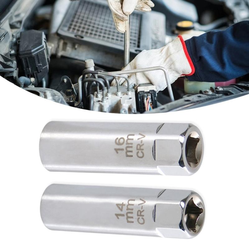 2pcs Magnetic Spark Plugs Socket Wrench Set Featuring Ergonomic Grip Steel Construction for Efficient Engine Maintenance