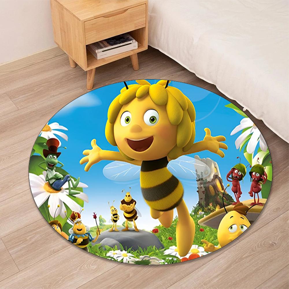 Maya the Bee Printed Round Rug Carpet Chair Rug Area Rug Entryway Doormats,for Office Chair Living Room Bedroom Kitchen Room.