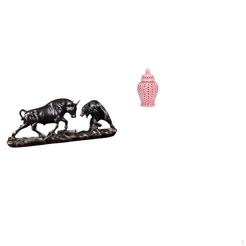 Modern Chinese Cow Animal Sculpture And Porcelain Ginger Jar Vase with Lid for Desk Birthday Gift