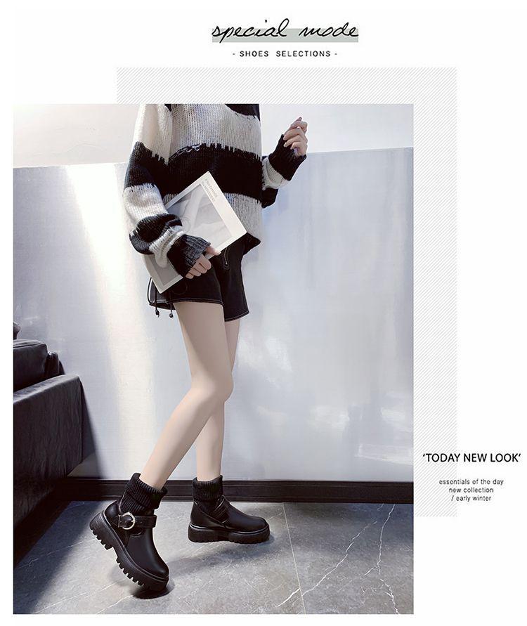 Women's Chunky Heel Knitted Wool Ankle Boots, Warm Velvet-Lined Cotton Leather Martin Style