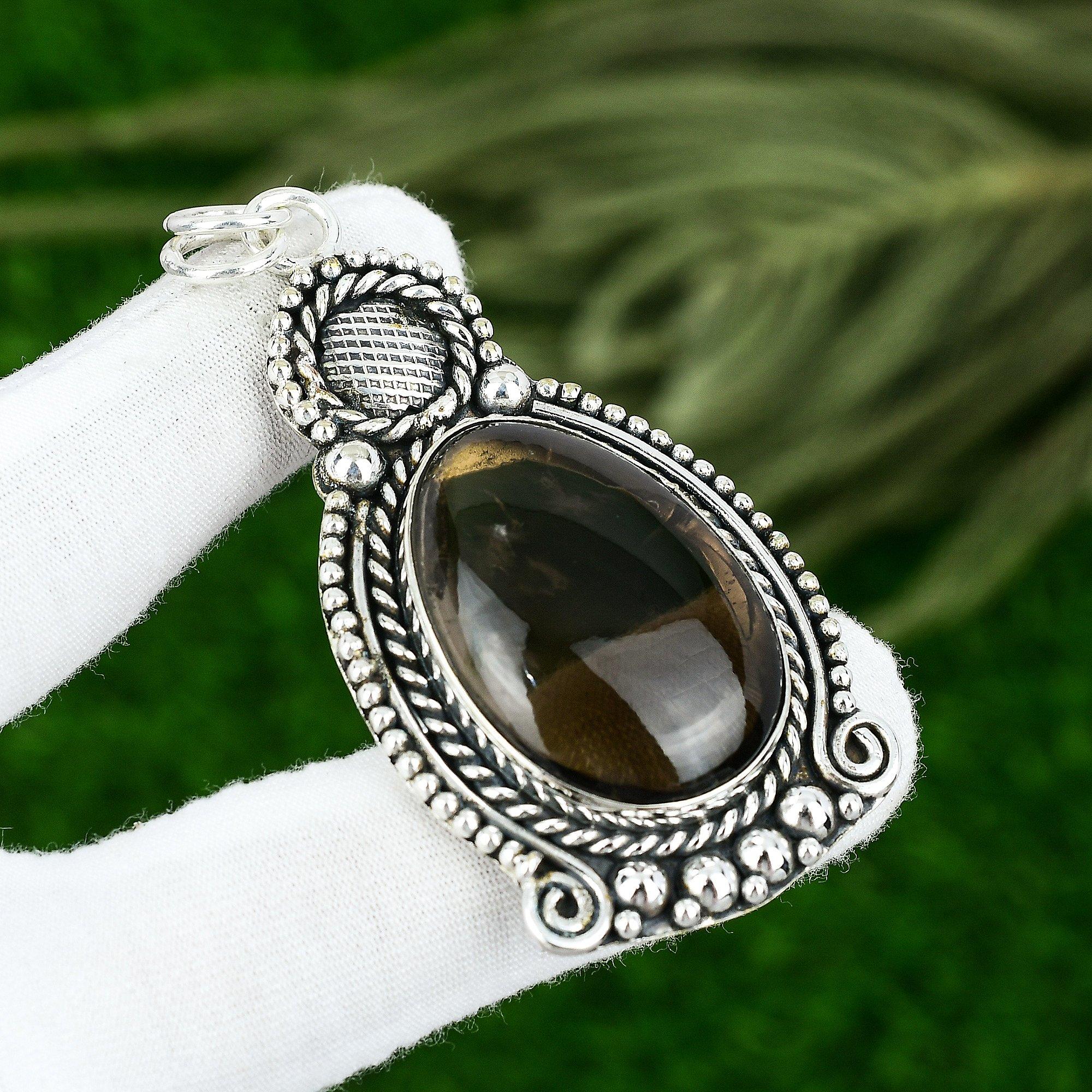 

925 Sterling Silver Oval Natural Elestial Quartz Anniversary Birthday Pendant