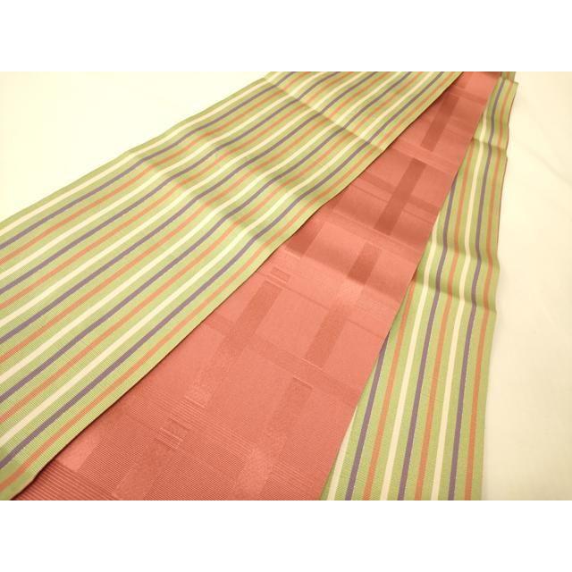 Used Heiwaya Kimono - Authentic Chikuzen Hakataori, double-sided, half-width obi, stripesvariable lattice, pure silk, masterpiece CABK6279ak