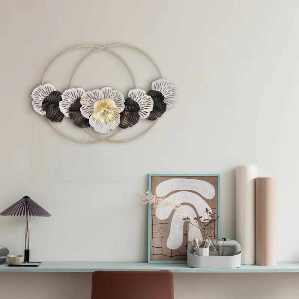 European Style Iron Metal Wall Decoration - Double Round Iron Wall Hanging. A Charming Living Room Decor Pendant for Home.