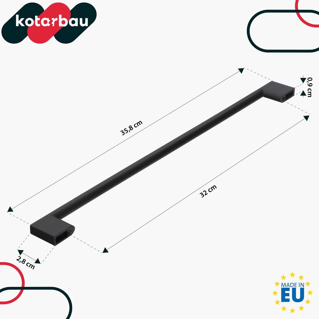 KOTARBAU® Kitchen Furniture Handle Classic Modern Oblong Long Matte Black 358 MM Spacing 320 MM Set of 10