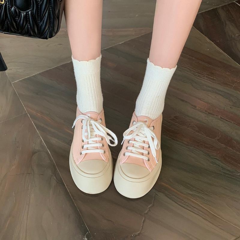 High-end Cowhide Version~ Big Head Shoes Lace-up Heightening Platform Casual Board Shoes Women's Little White Shoes