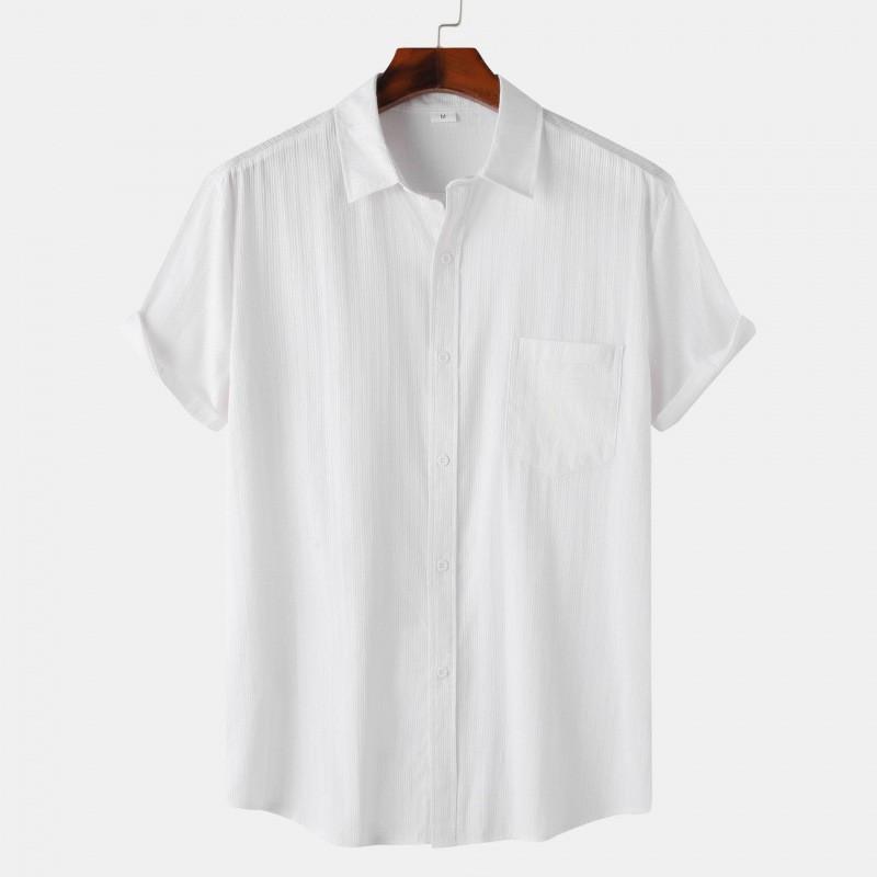 Mens Solid Color Short Sleeve Casual Shirt 2026 Loose Fit Business-Casual Wear Office Outing
