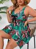 2026 European American Plus Size Slimming Two-Piece Skirted Swimsuit for Women - Multi-Color Print