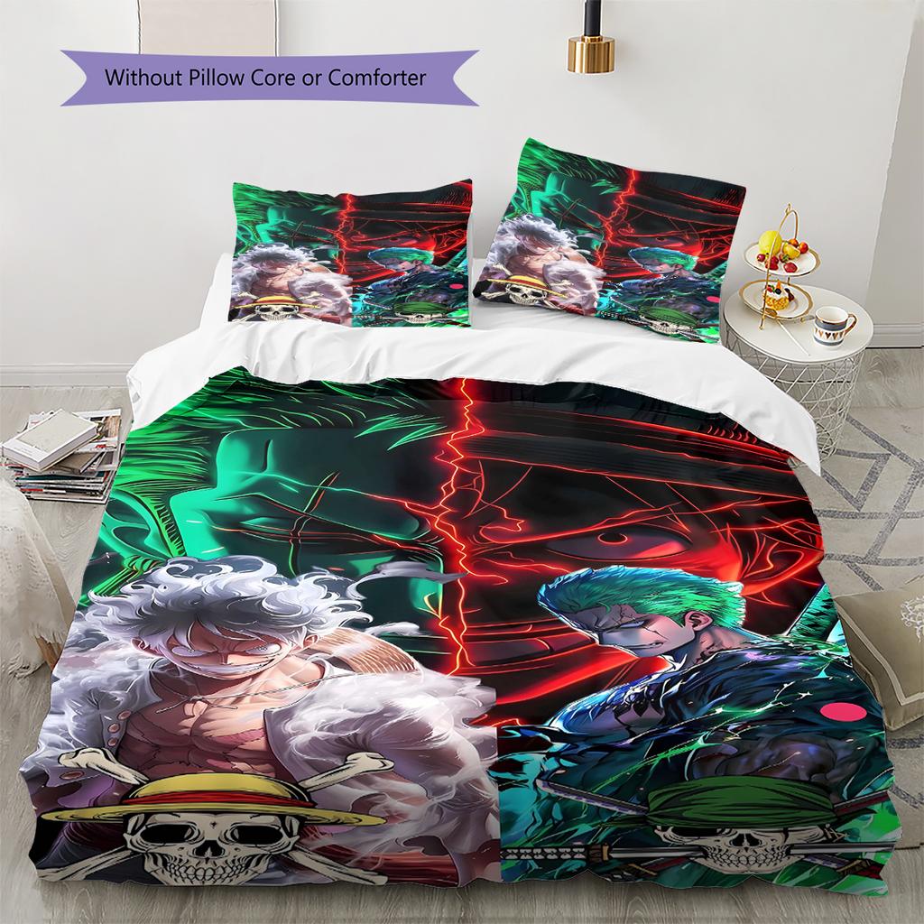 Pirate Anime Pattern Bedding Quilt Set Quilt Cover Pillowcase Home Decoration Gift (1 * duvet cover + 2 * pillowcase, without core)