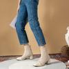Paneled Suede Mid-heel Skinny Square-toe Booties New Winter New Rear Zipper Non-slip Wear-resistant Stretch Boots